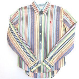 Ralph Lauren Multi Color Striped Embroidered Button Down LS Logo Women Size 4/6